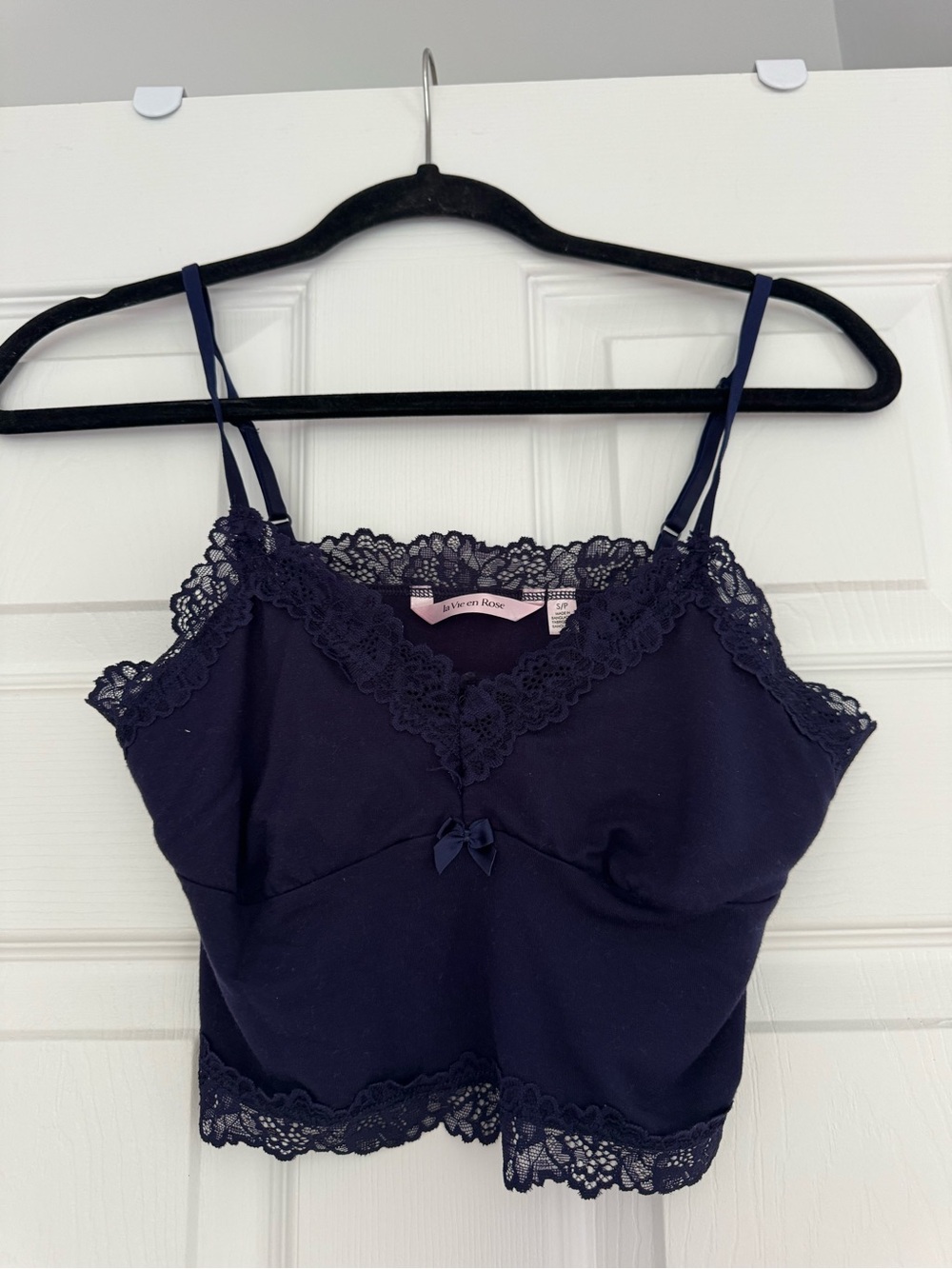 La Vie En Rose Navy Lace-Trim Bralette Cami
